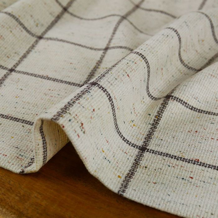 Tissu lainage fin tweed carreaux haute couture - écru x 10 cm