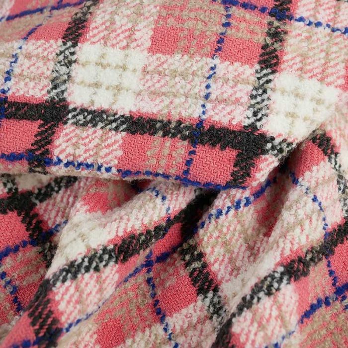 Tissu lainage tweed tartan haute couture - rose corail x 10 cm