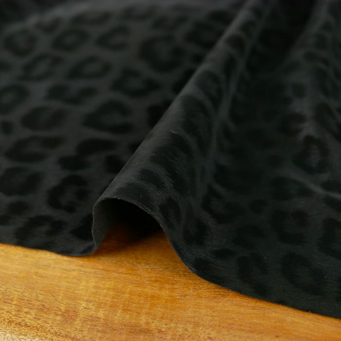 Tissu simili cuir scuba stretch léopard - noir x 10 cm