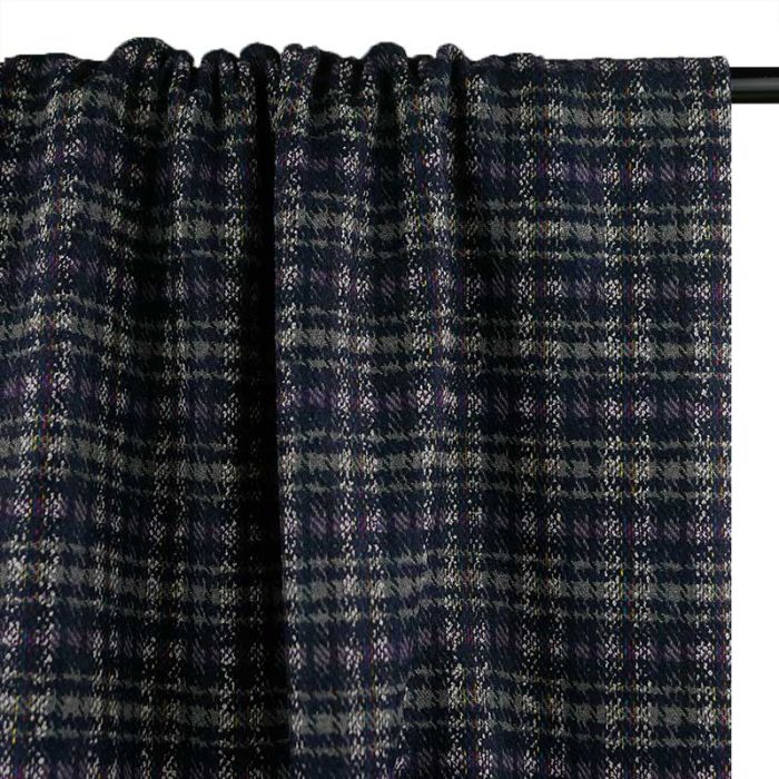 Tissu lainage tweed tartan haute couture - bleu marine x 10 cm