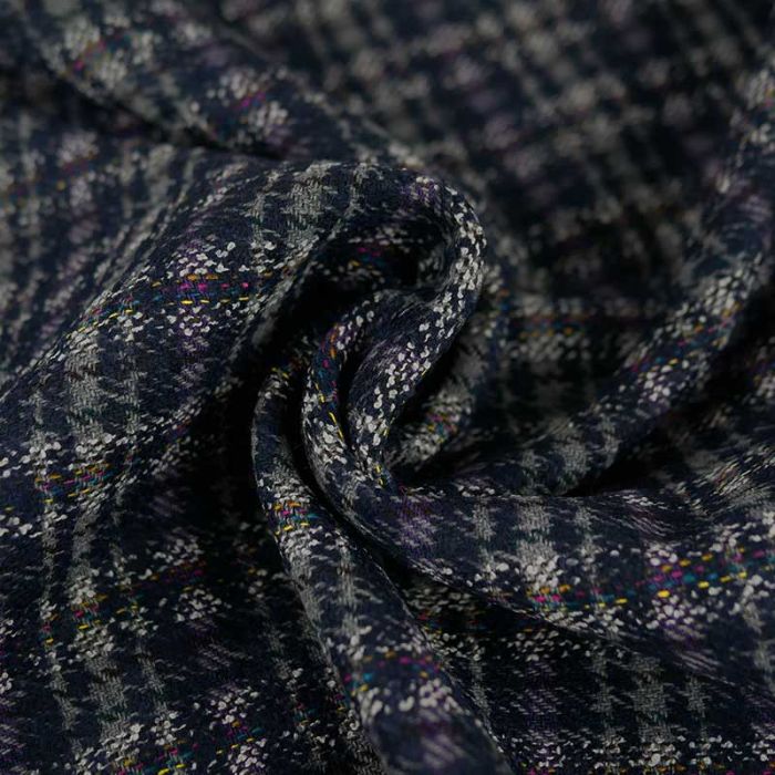 Tissu lainage tweed tartan haute couture - bleu marine x 10 cm