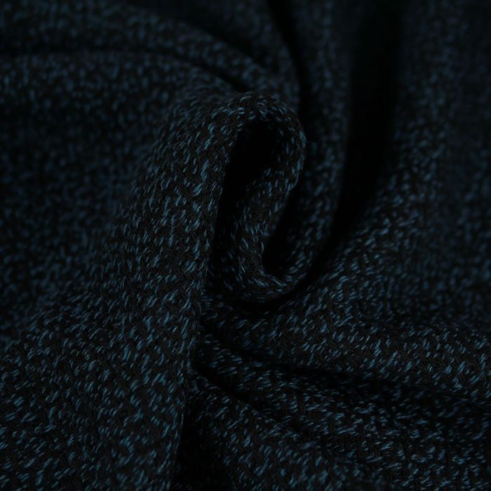 Tissu lainage texturé chiné bleu haute couture - noir