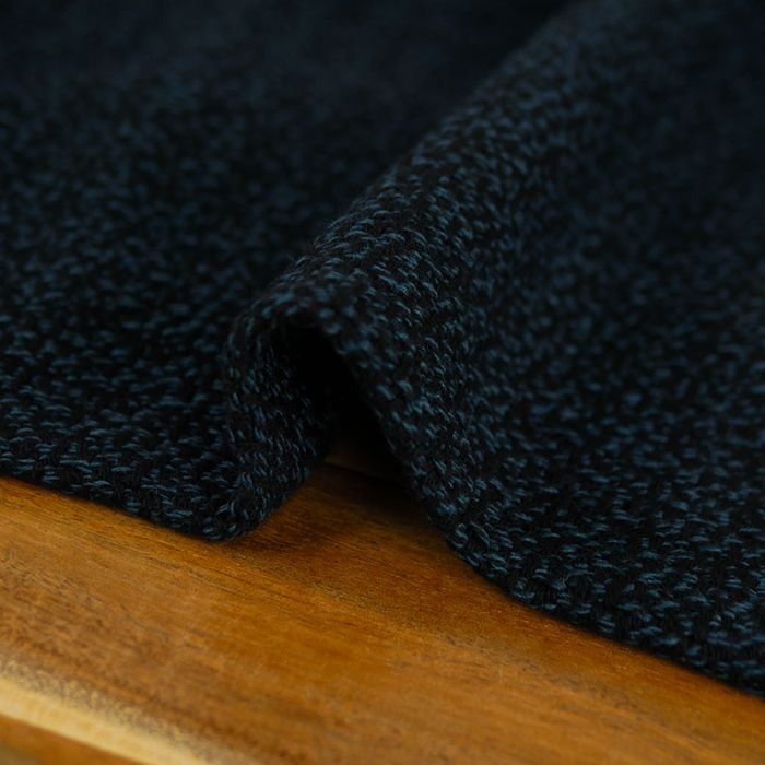 Tissu lainage texturé chiné bleu haute couture - noir x 10 cm