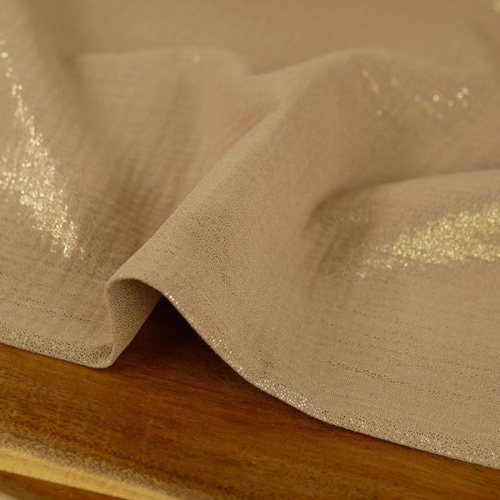 Tissu double gaze pailletée - beige x 10 cm