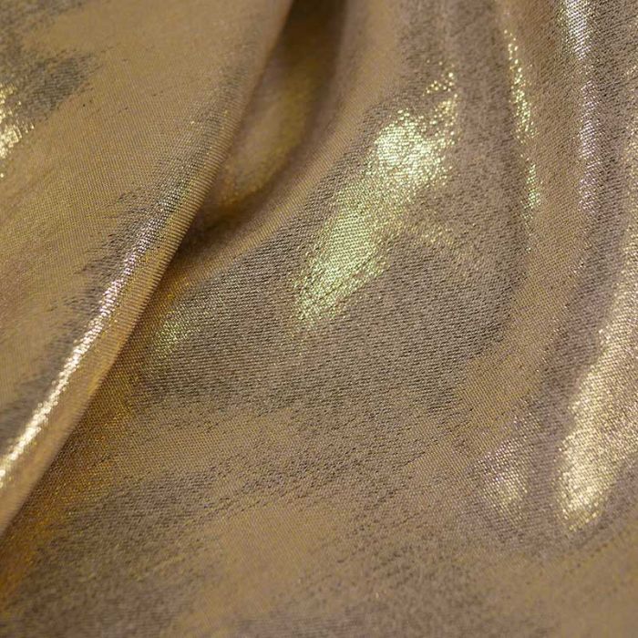 Tissu twill polyviscose lamé doré - beige x 10 cm