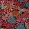 Tissu jacquard motifs feuillages - rouge x 10 cm