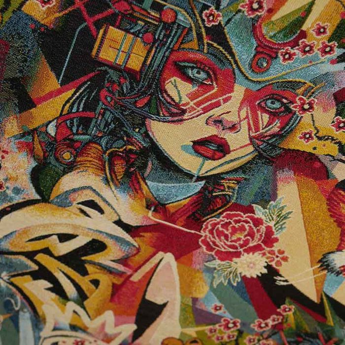 Tissu jacquard art japonais - multicolore x 10 cm