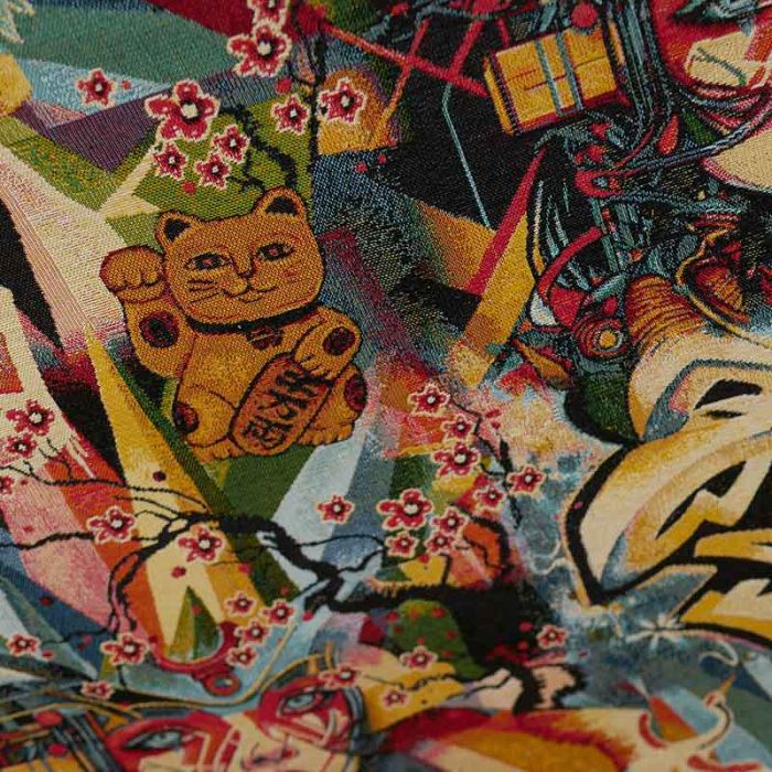 Tissu jacquard gobelin art japonais - multicolore x 10 cm