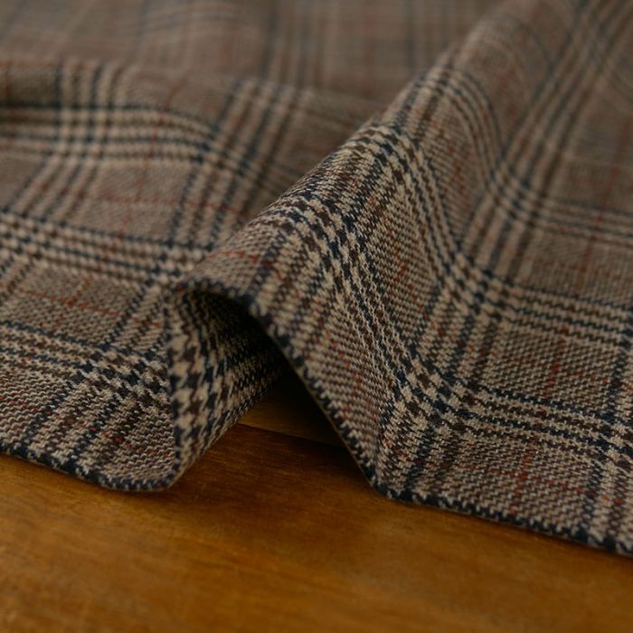 Tissu lainage fin prince de Galles haute couture - marron x 10 cm