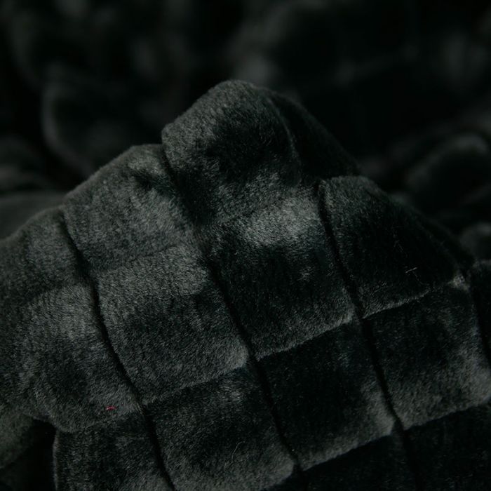 Tissu fausse fourrure carreaux - noir x 10 cm