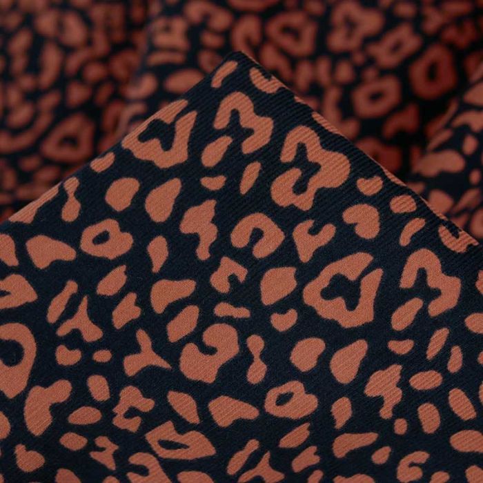 Tissu velours milleraies léopard - bleu marine x 10 cm