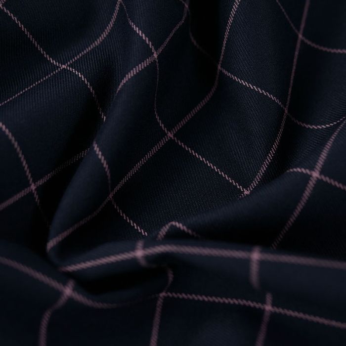 Tissu carreaux stretch - bleu marine x 10 cm