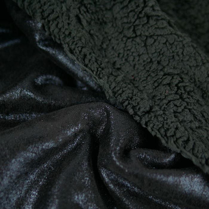 Tissu suédine lamée envers fourrure mouton - noir x 10 cm