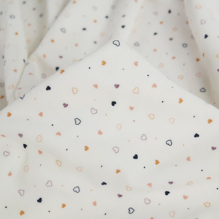 Tissu jersey velours nicky coeur - écru x 10 cm