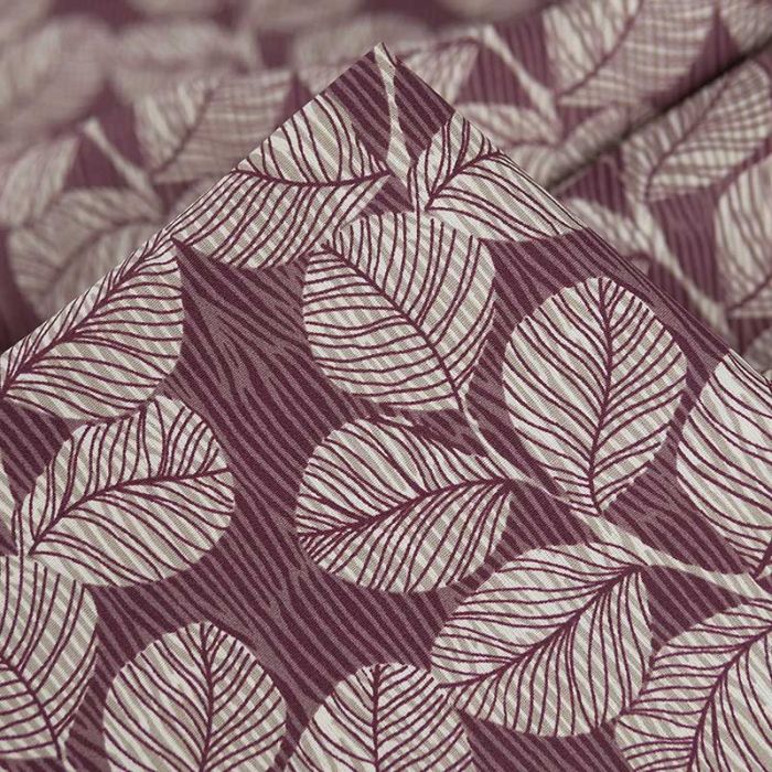 Tissu coton enduit feuillages - mauve x 10 cm