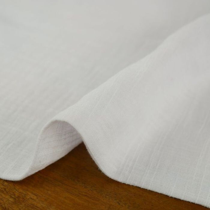 Tissu double gaze coton effet lin - blanc x 10 cm