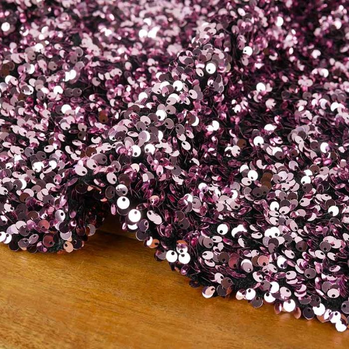 Tissu jersey velours sequins - rose x 10 cm