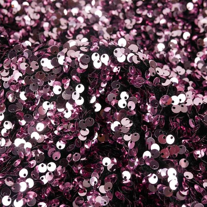 Tissu jersey velours sequins - rose x 10 cm