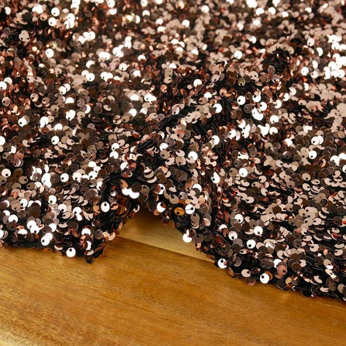 Tissu jersey velours sequins - bronze x 10 cm