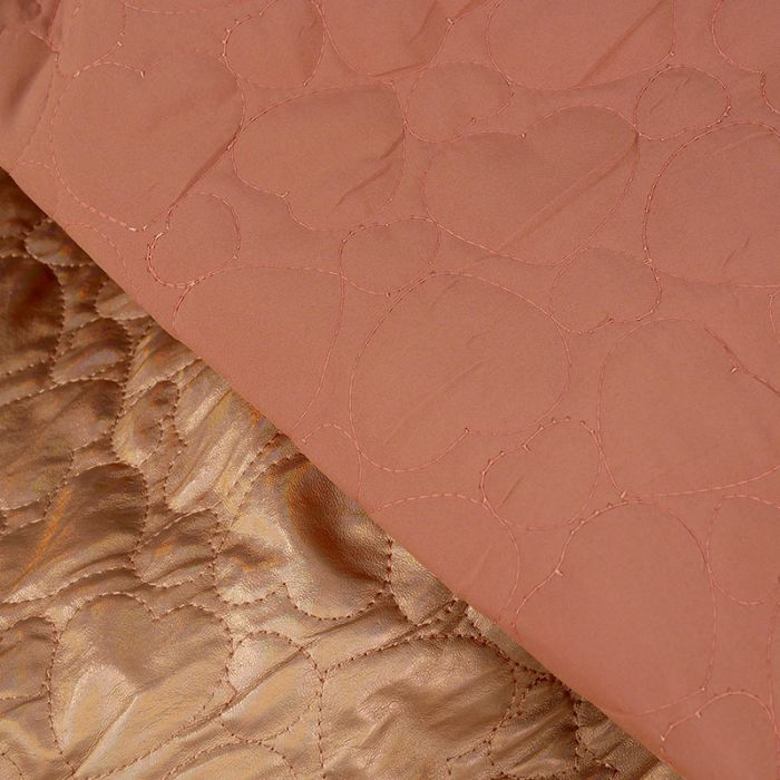 Tissu matelassé doudoune métallisé coeurs - cuivre x 10 cm
