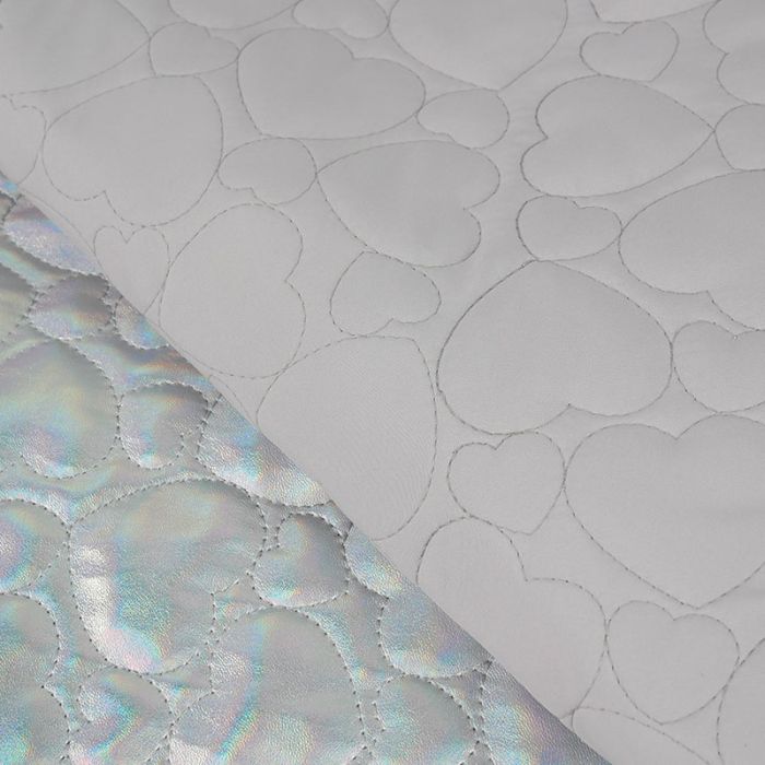 Tissu matelassé doudoune métallisé coeurs - argent x 10 cm