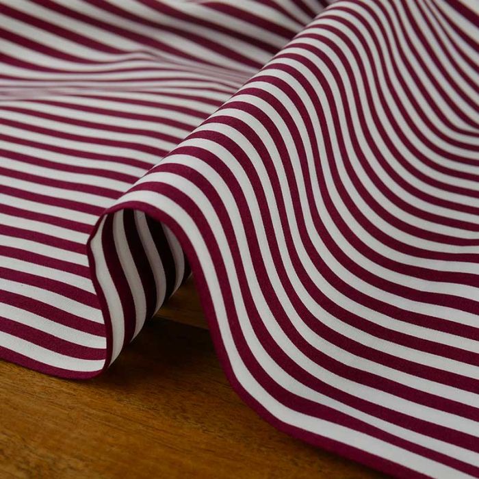 Tissu popeline de coton à rayures - bordeaux x 10 cm