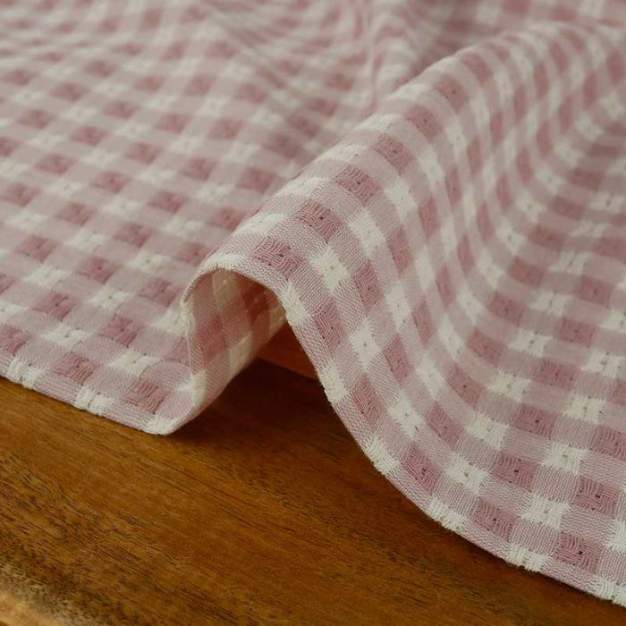 Tissu coton texturé carreaux vichy - vieux rose x 10 cm