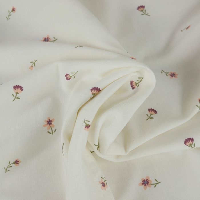Tissu jersey fin fleurs des champs - écru x 10 cm