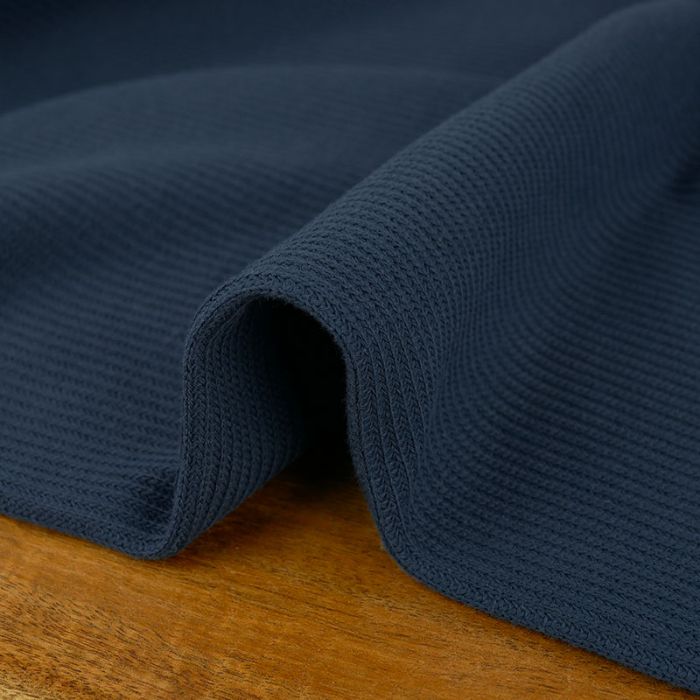 Tissu jersey maille tricot - bleu denim x 10 cm