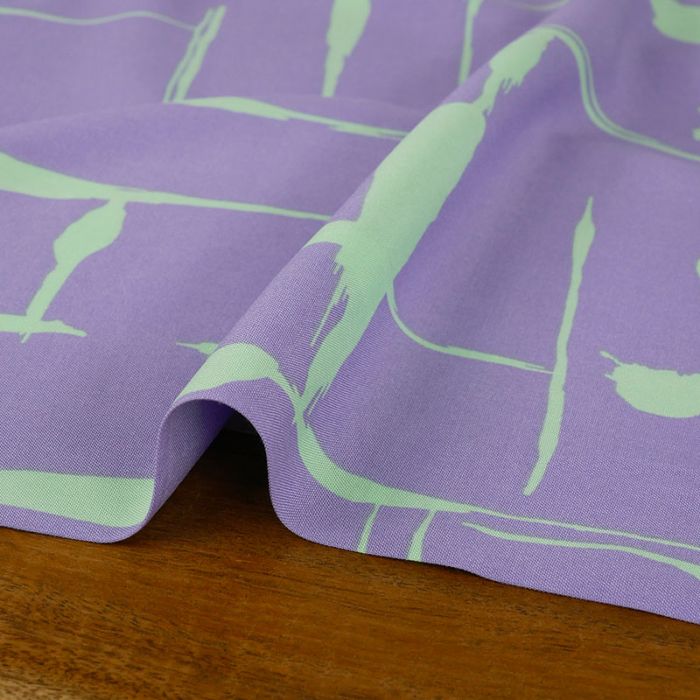 Tissu viscose motifs abstrait menthe - lilas x 10 cm