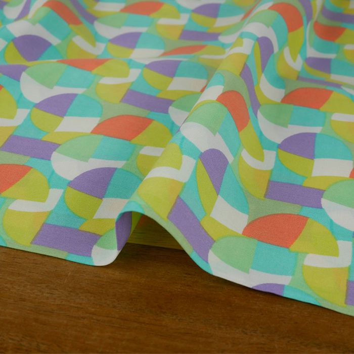 Tissu viscose motifs géométriques - multicolore x 10 cm