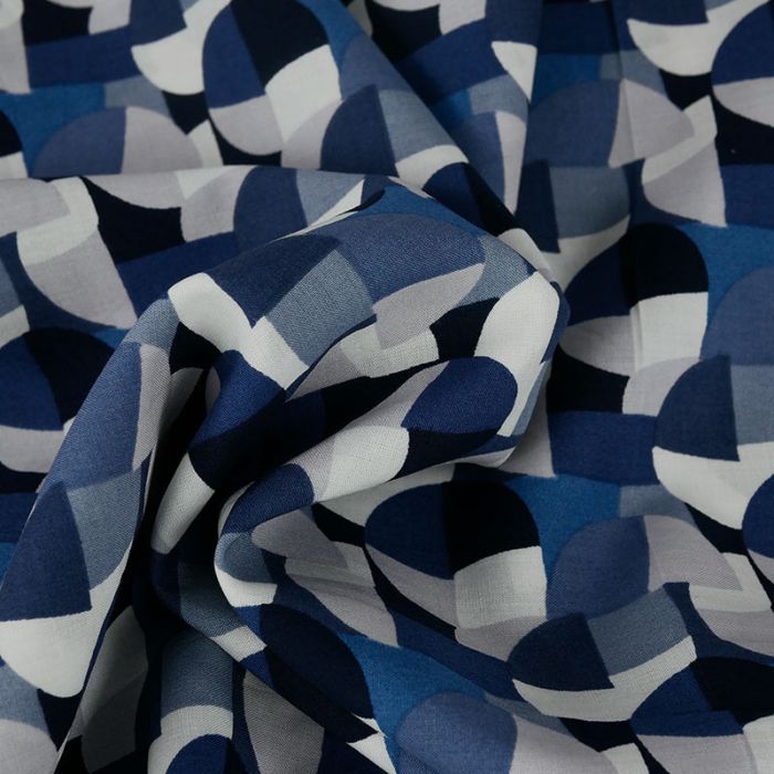 Tissu viscose motifs géométriques - bleu x 10 cm