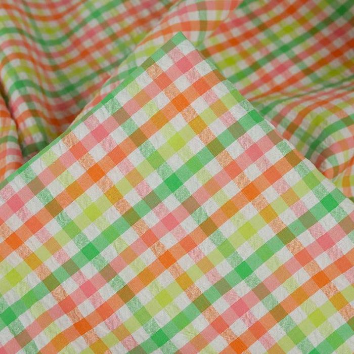Tissu seersucker coton carreaux - fluo x 10 cm
