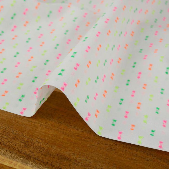 Tissu coton plumetis fluo - blanc x 10 cm