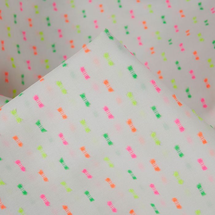 Tissu coton plumetis fluo - blanc x 10 cm