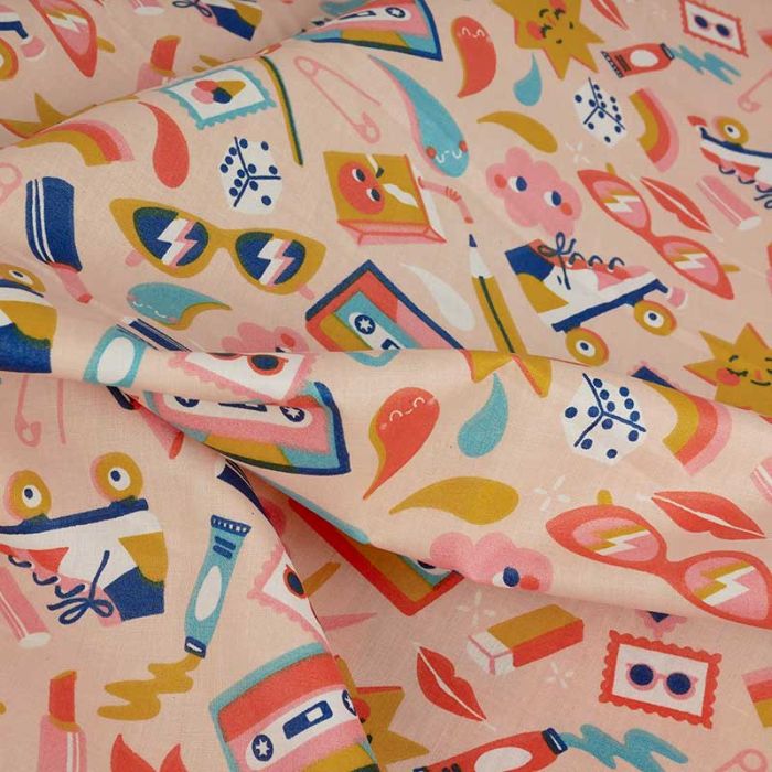 Tissu coton enduit Sunny Days - rose saumon x 10 cm