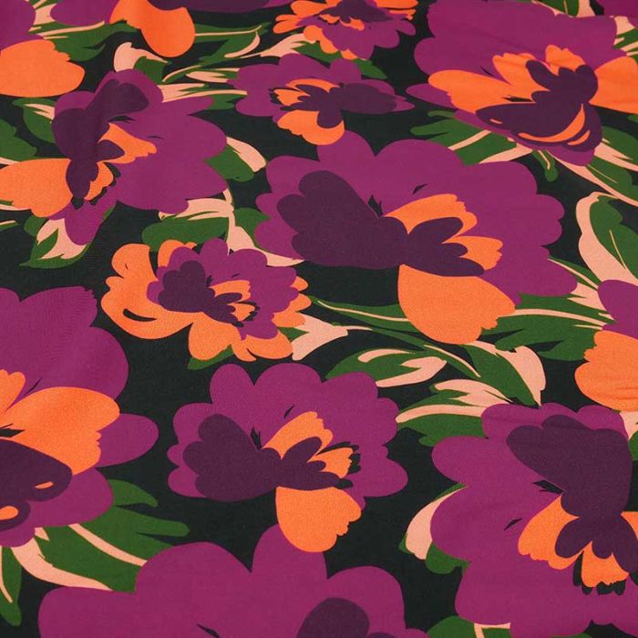 Tissu viscose grandes fleurs - violet x 10 cm