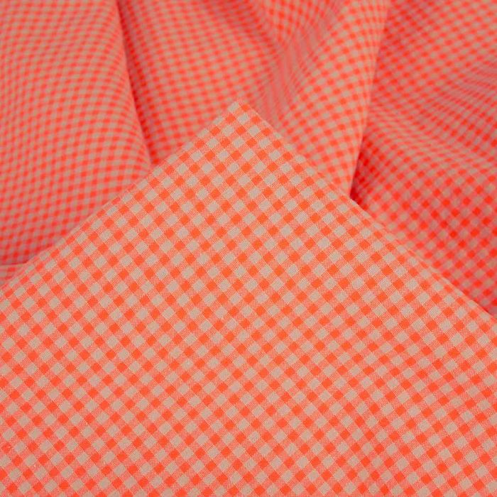 Tissu seersucker coton carreaux fluo - orange x 10 cm