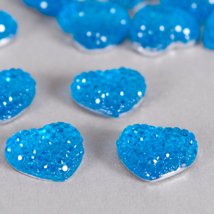 Cabochon coeur à brillants 14mm bleu x1