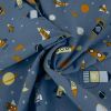Tissu jersey fin fusées et planètes - bleu denim x 10 cm