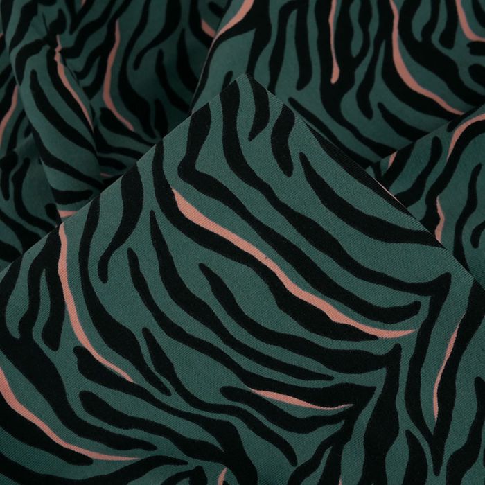 Tissu jersey fin zébré - vert eucalyptus x 10 cm