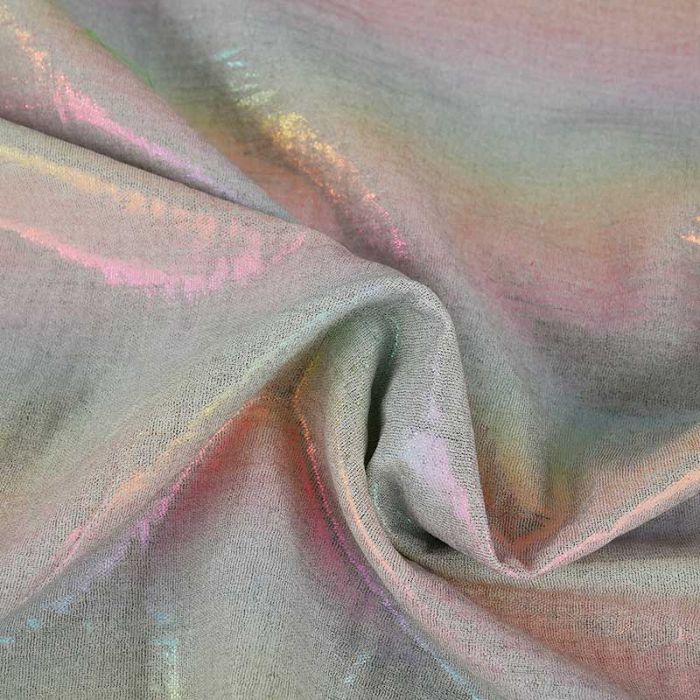 Tissu double gaze métallisé arc en ciel - multicolore x 10 cm