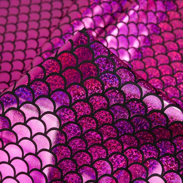 Tissu stretch lamé écailles sirène - fuchsia x 10 cm