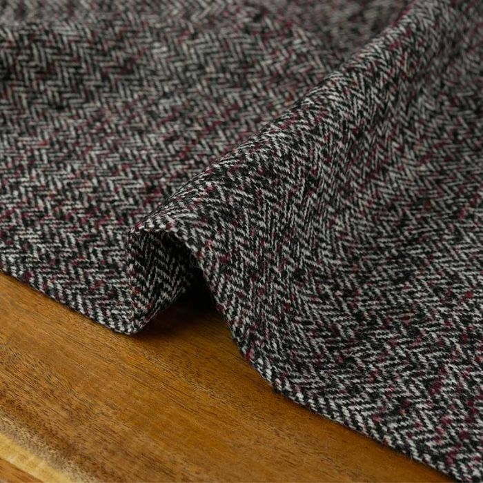 Tissu lainage tweed chevrons haute couture - bordeaux x 10 cm