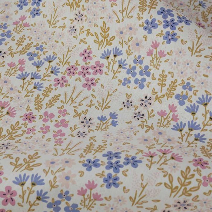 Tissu coton enduit jardin fleuri - blanc cassé x 10 cm