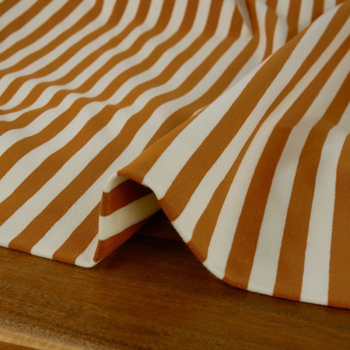 Tissu jersey coton à rayures marinière - camel x 10 cm