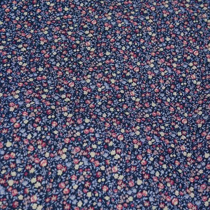 Tissu coton stretch petites fleurs - bleu marine x 10 cm
