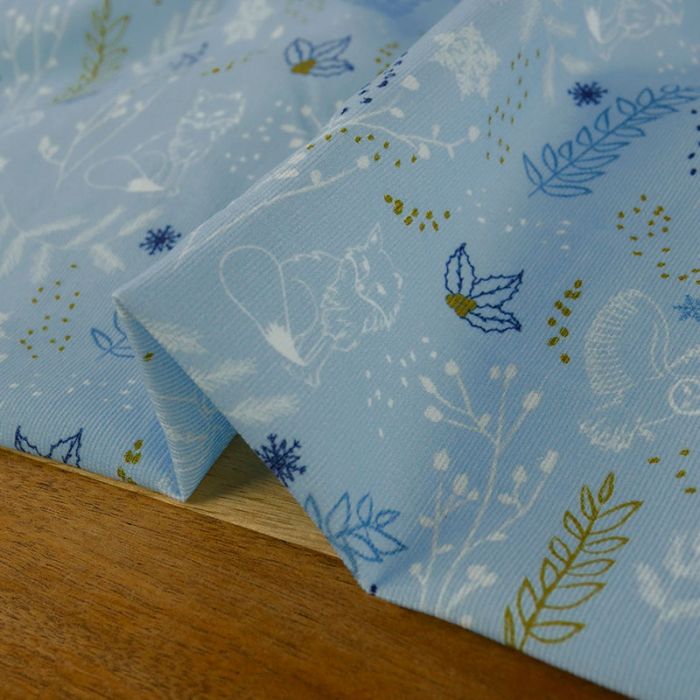 Tissu velours milleraies nature - bleu ciel x 10 cm
