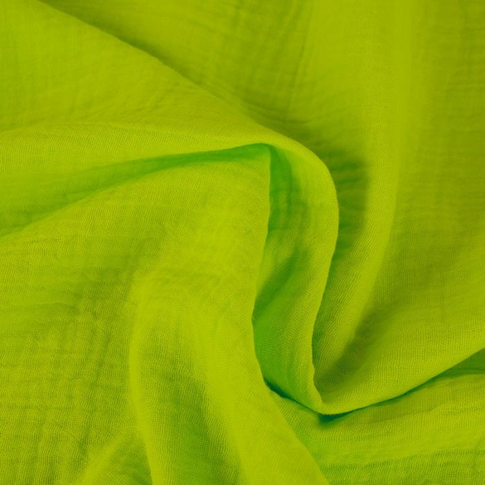 Tissu double gaze bio - vert fluo x 10 cm