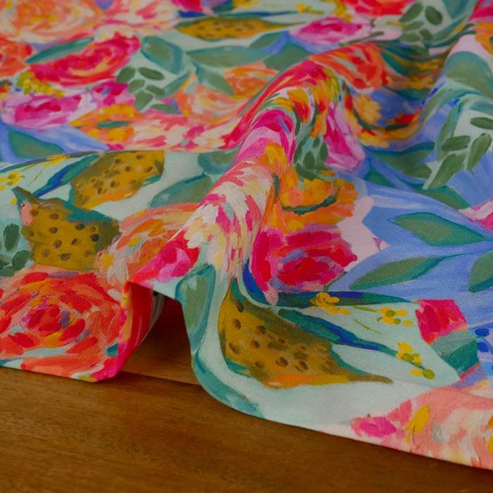 Tissu viscose fleurs peinture - multicolore x 10 cm